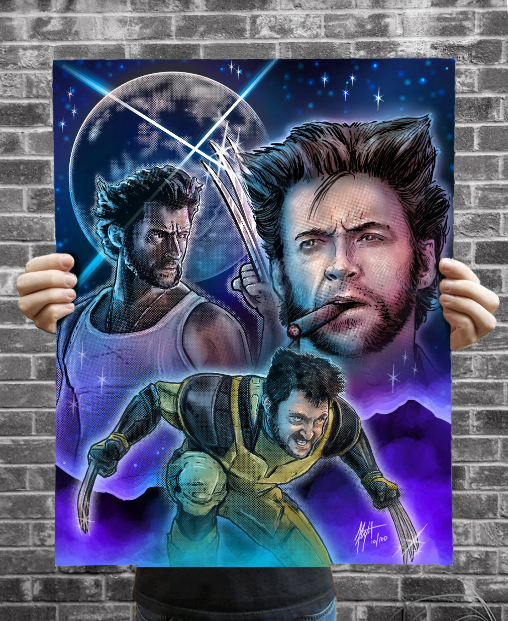 Three Wolverines with Moon - Signed Archival Giclee Print