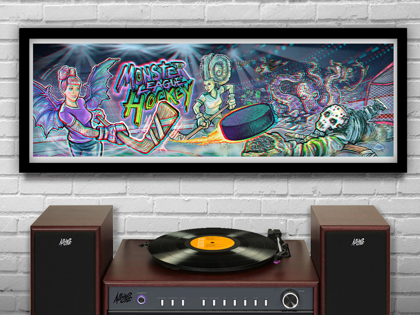 MONSTER LEAGUE HOCKEY Panorama - 3D Anaglyphic Numbered Print with Glasses