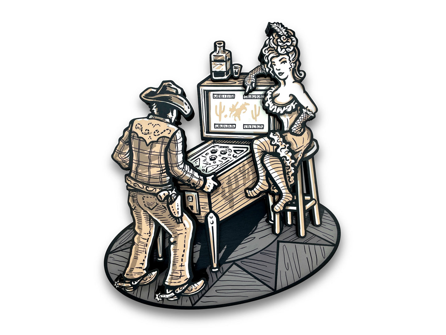 Pinball Saloon Woodcut - Dimensional Western Wall Art