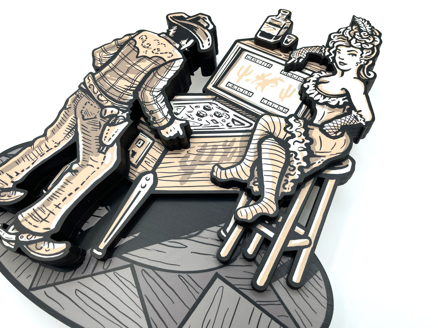 Pinball Saloon Woodcut - Dimensional Western Wall Art