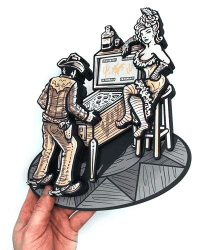 Pinball Saloon Woodcut - Dimensional Western Wall Art