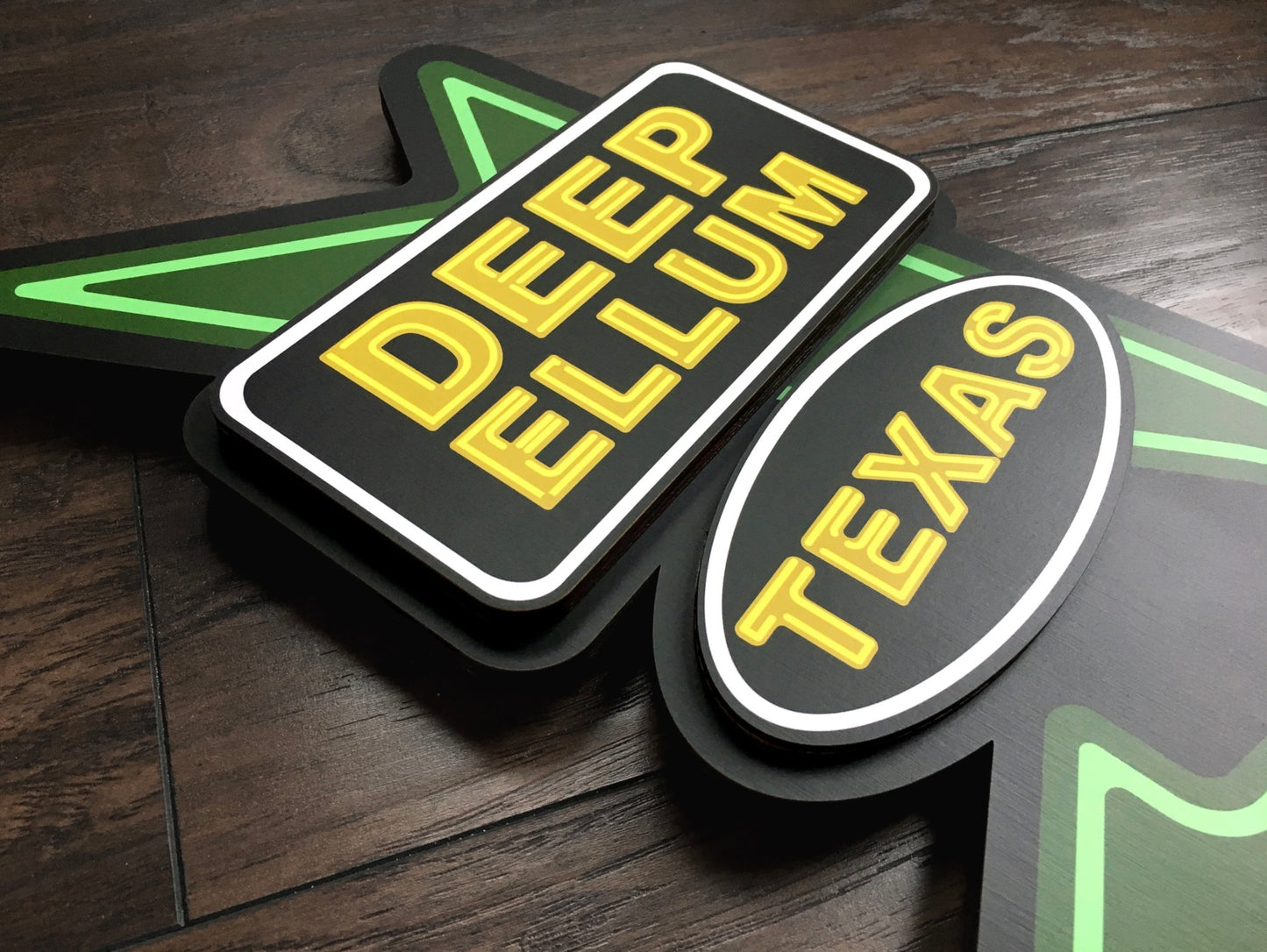 Deep Ellum Texas Sign - Dimensional Woodcut