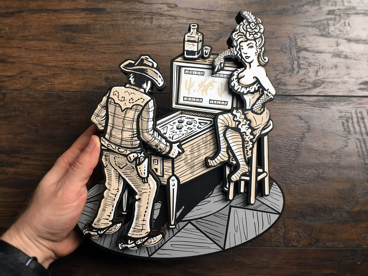 Pinball Saloon Woodcut - Dimensional Western Wall Art