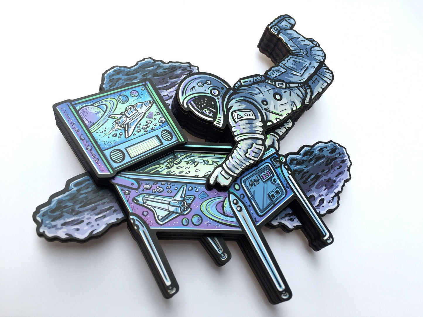 Houston, We Have A Pinball - Dimensional Woodcut Astronaut