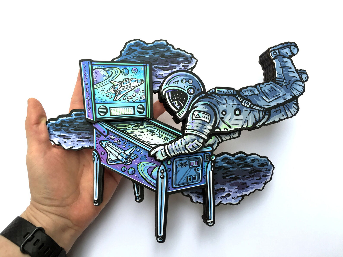 Houston, We Have A Pinball - Dimensional Woodcut Astronaut