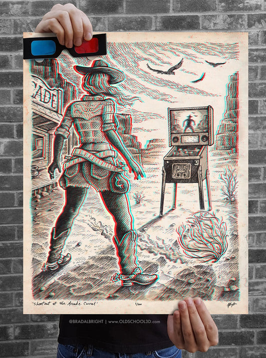 Shootout At The Arcade Corral - Cowgirl Pinball Poster Art - Ltd Edition