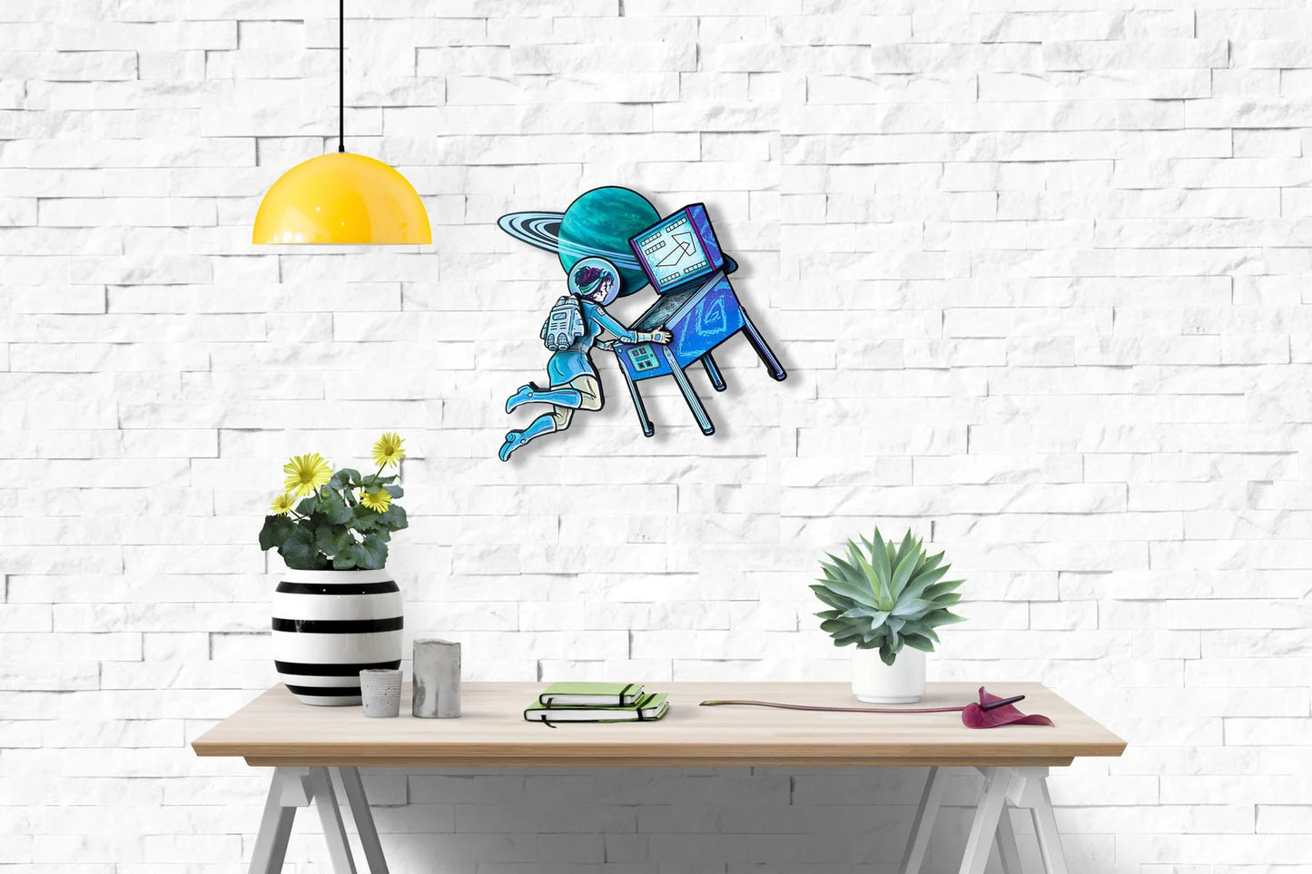 Space Girl Pinball Woodcut - Dimensional Wall Art