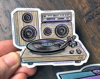 Turntable & HiFi Stereo Sticker - Audiophile Music Illustration - Water Resistant Decal - FREE Shipping