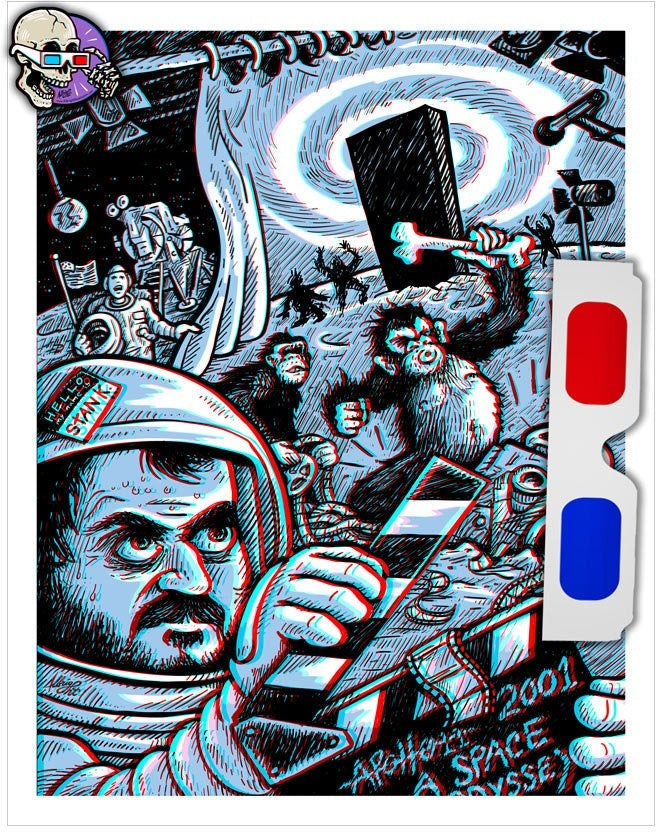 2001: A Space Odyssey - Stanley Kubrick - 3D Illustration Print with red/blue glasses