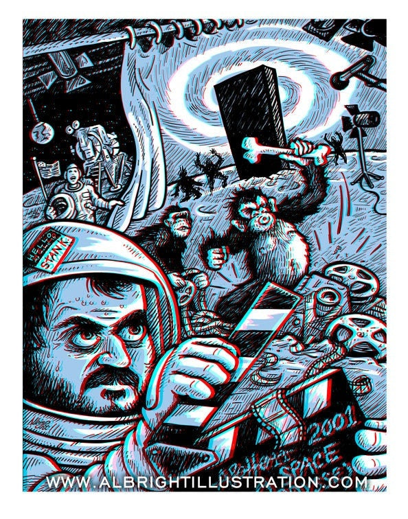 2001: A Space Odyssey - Stanley Kubrick - 3D Illustration Print with red/blue glasses