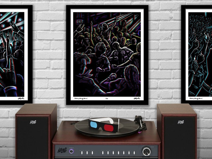 MOSHI MOSHI - 3D Moshpit Concert Poster with red/blue Glasses