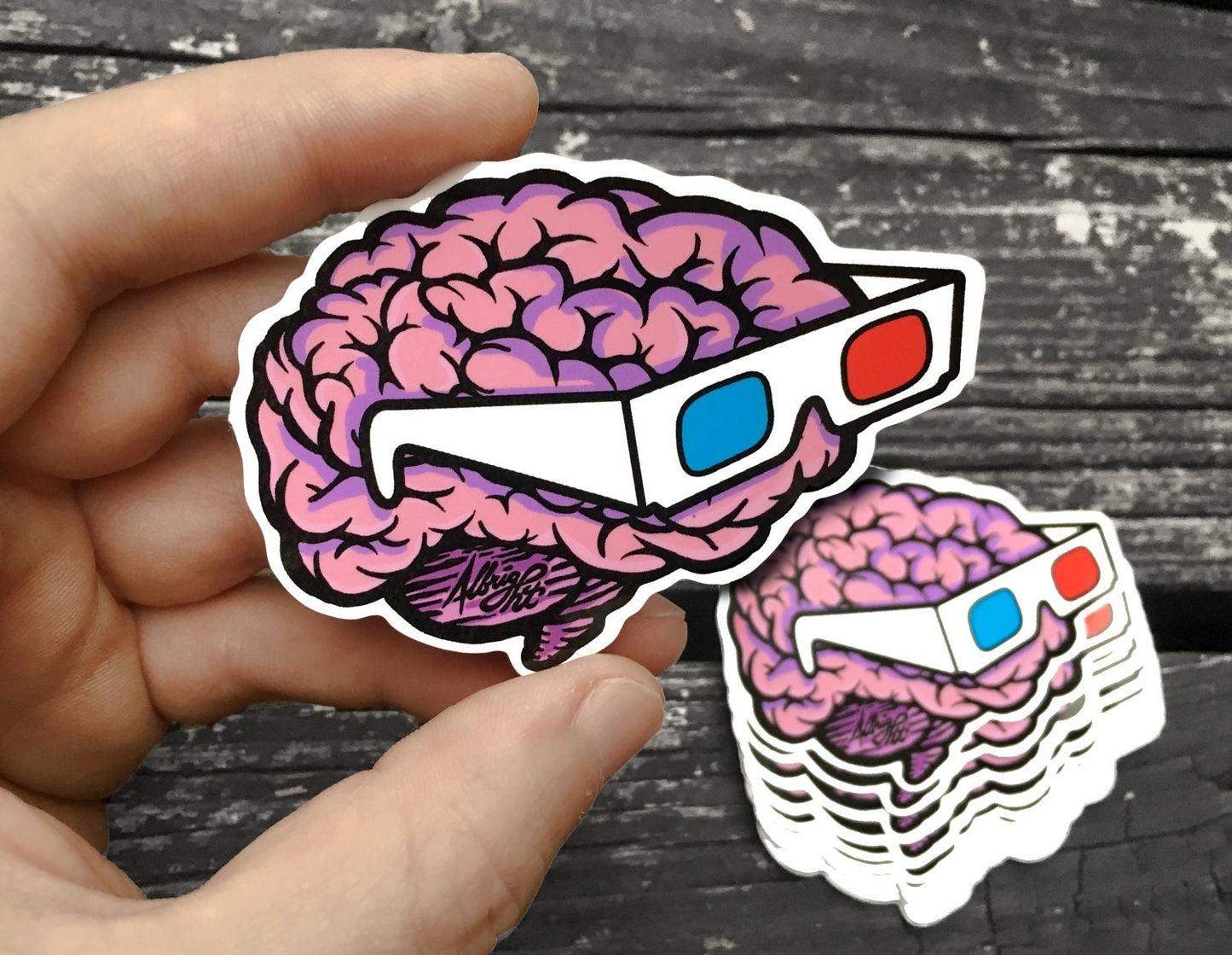 Brain Sticker Decal - Brain Wearing 3D Glasses