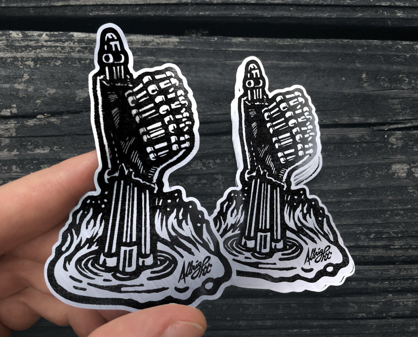 T800 Thumbs Up - Metallic Silver Foil Sticker Decal - FREE US SHIPPING