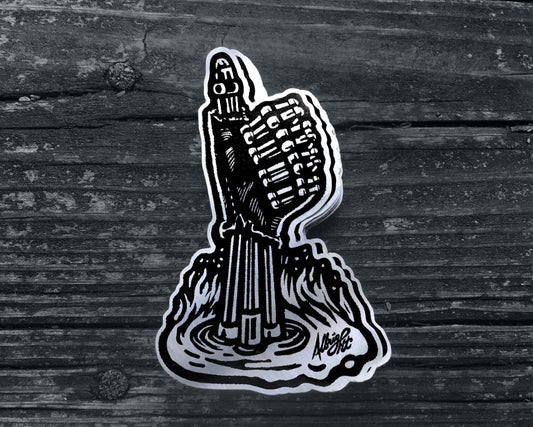 T800 Thumbs Up - Metallic Silver Foil Sticker Decal