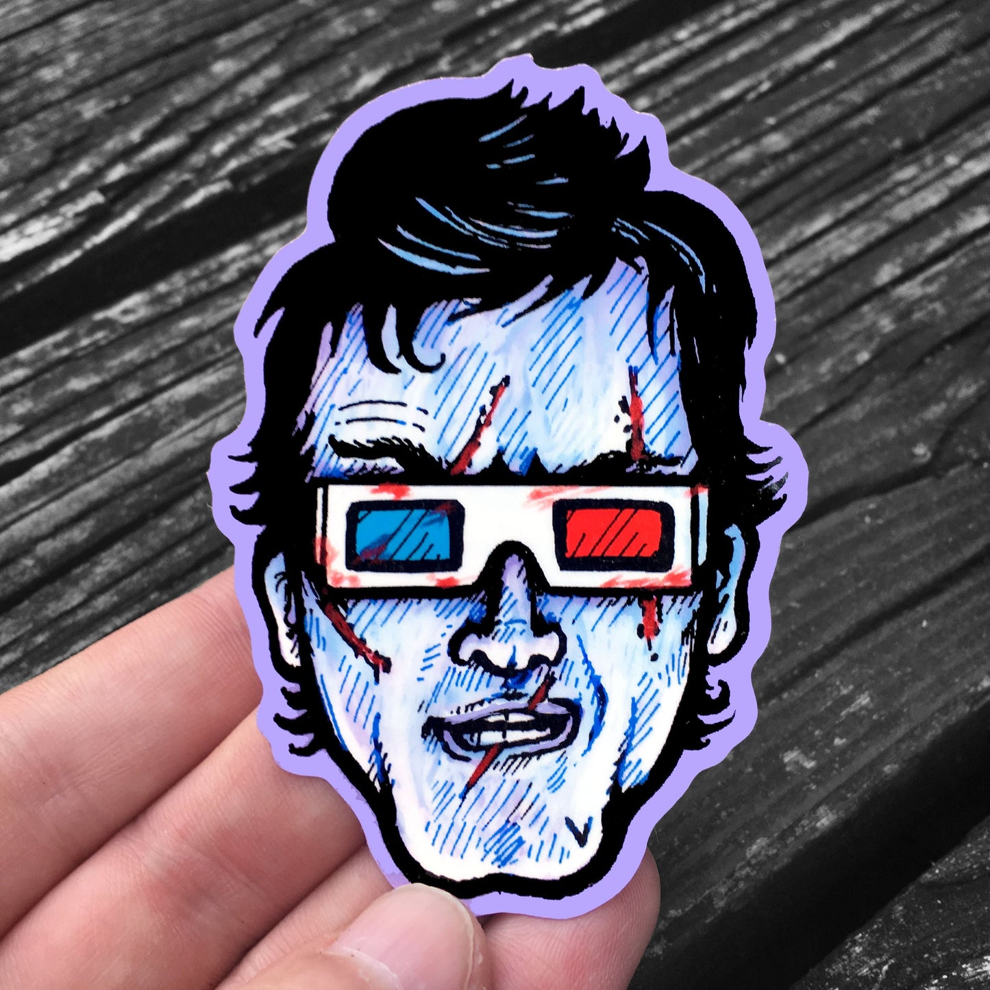 Groovy! Evil Dead Ash Williams with 3D Glasses - Sticker - Weatherproof Decal