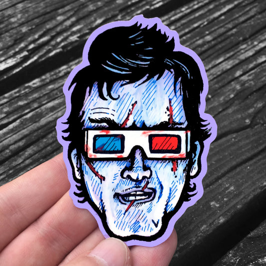 Groovy! Evil Dead Ash Williams with 3D Glasses - Sticker - Weatherproof Decal
