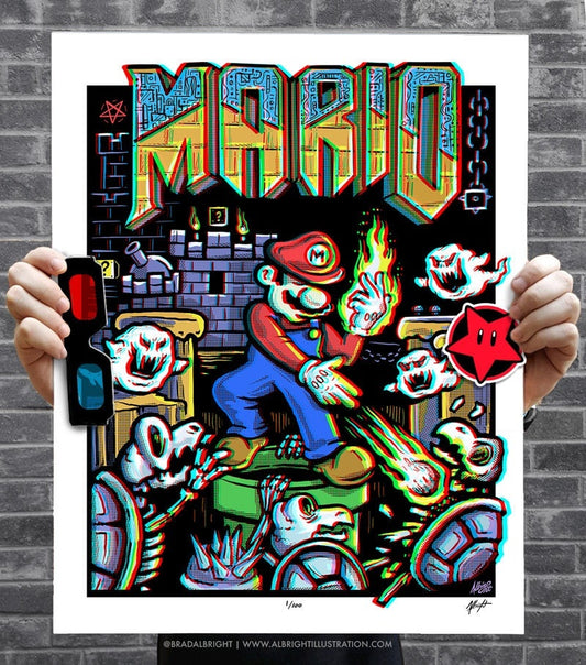 Super Mario Doom - Koopaslayer - OldSchool 3D with Glasses - Numbered 2nd Edition Print & Sticker