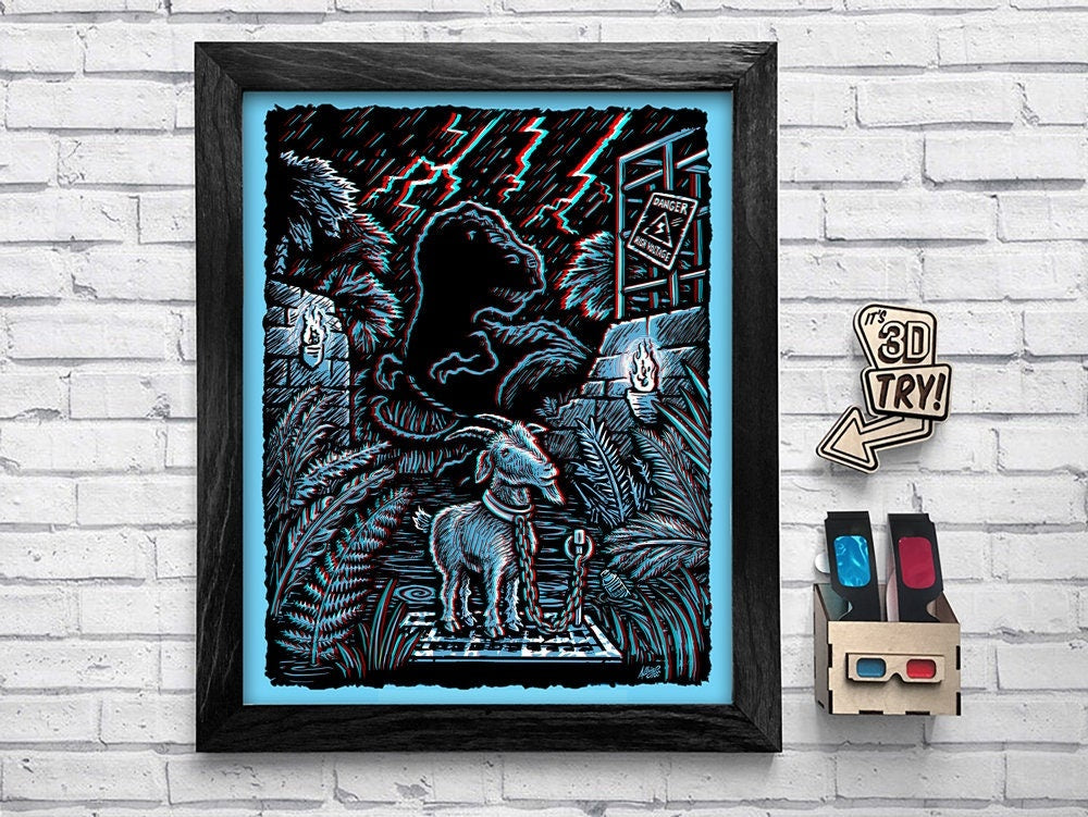 What's Gonna Happen To The Goat?? - 3D Poster with Glasses - 3D Jurassic Park Goat Tribute