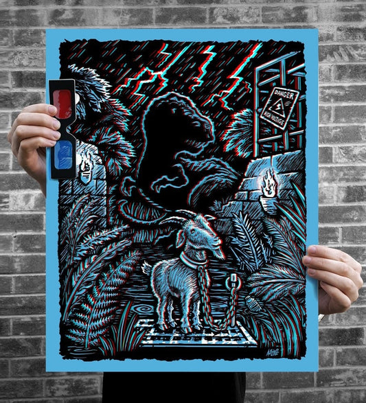 What's Gonna Happen To The Goat?? - 3D Poster with Glasses - 3D Jurassic Park Goat Tribute