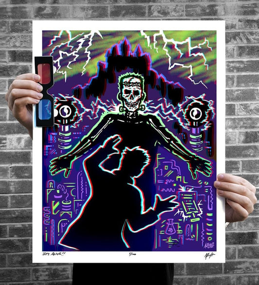 It's Alive!! Frankenstein's Monster - 3D Poster with Glasses - Limited Edition Anaglyph Illustration - Signed by the Artist