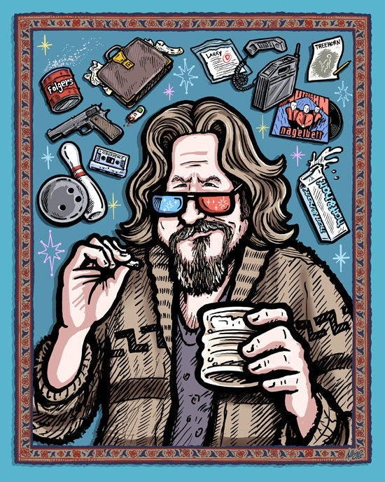 The Dude Abides - 3D Poster with Glasses - Big Lebowski 3D Anaglyph Illustration - Limited Edition