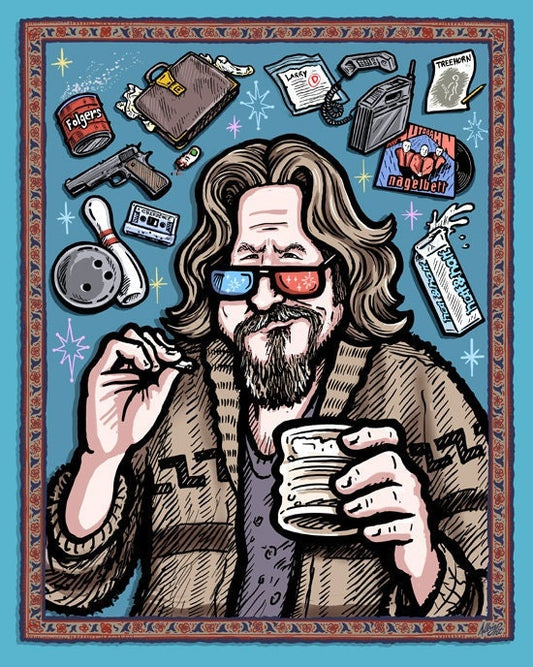 The Dude Abides - 3D Poster with Glasses - Big Lebowski 3D Anaglyph Illustration - Limited Edition