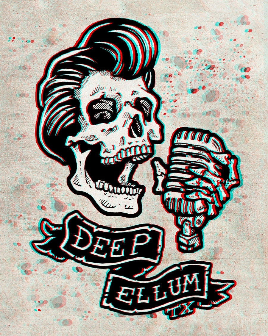 Deep Ellum Rockabilly Skull - Poster Illustration - Numbered LTD Edition - Signed by the Artist