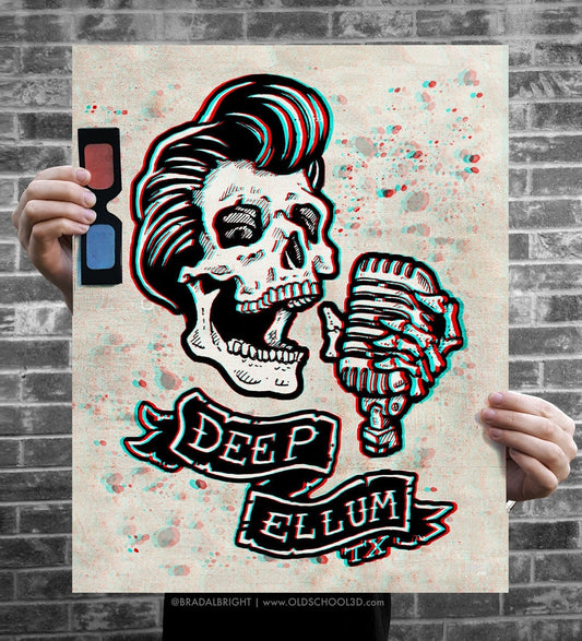 Deep Ellum Rockabilly Skull - Poster Illustration - Numbered LTD Edition - Signed by the Artist