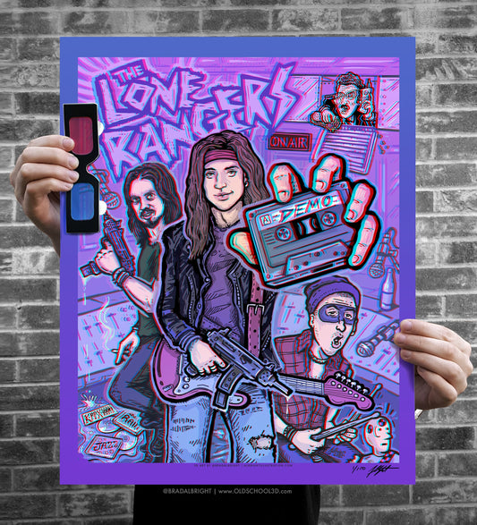 The Lone Rangers Band - Airheads 1994 Movie Poster -  Ltd Edition 3D Poster with Glasses - Signed Archival Anaglyph Illustration Print