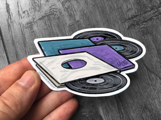 Stack of Vinyl Records - Audiophile Music Sticker - Water Resistant Decal