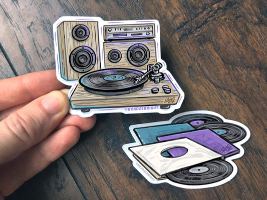 Turntable & HiFi Stereo Sticker - Audiophile Music Illustration - Water Resistant Decal