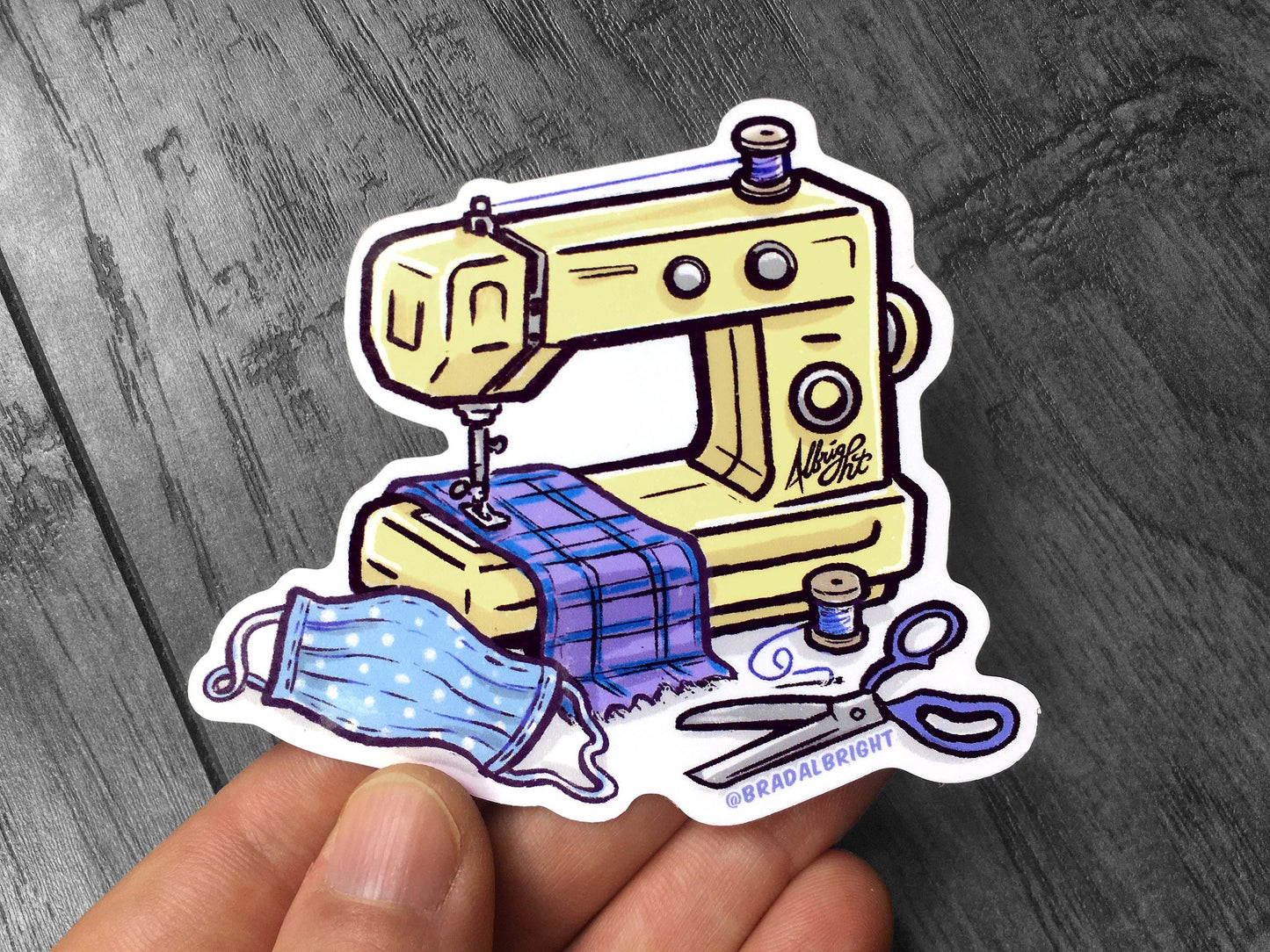 Sewing Machine with Face Mask Sticker - Water Resistant Decal
