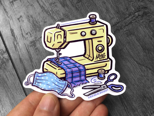 Sewing Machine with Face Mask Sticker - Water Resistant Decal