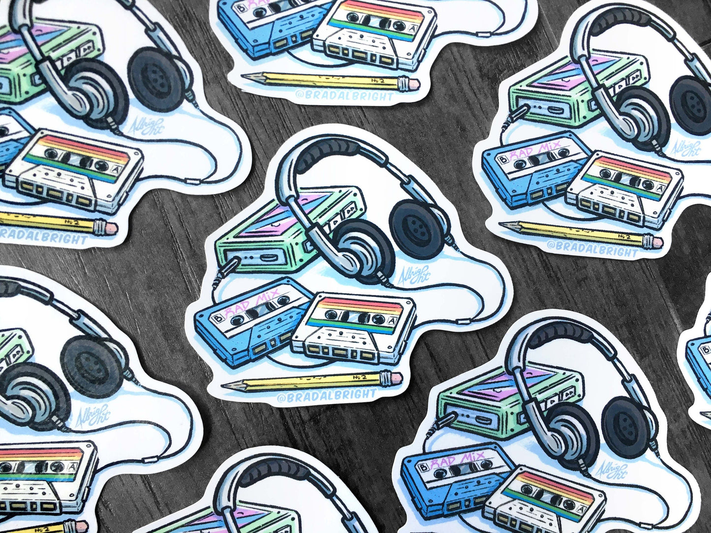 Walkman, Rad Mix Cassette + Headphones Sticker - Rad Retro Music Illustration - Water Resistant Decal