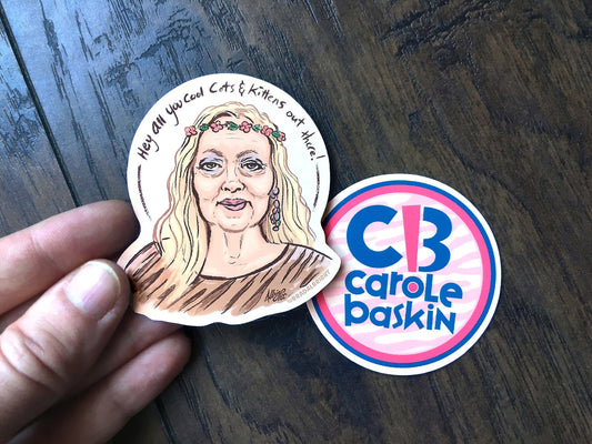 Carole Baskin Robbins & Midsommar Carole - Tiger King 2-for-1 Sticker Illustration - Water Resistant Decals