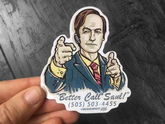 Saul Goodman Portrait Sticker - Hand Drawn Illustration - Water Resistant Decal