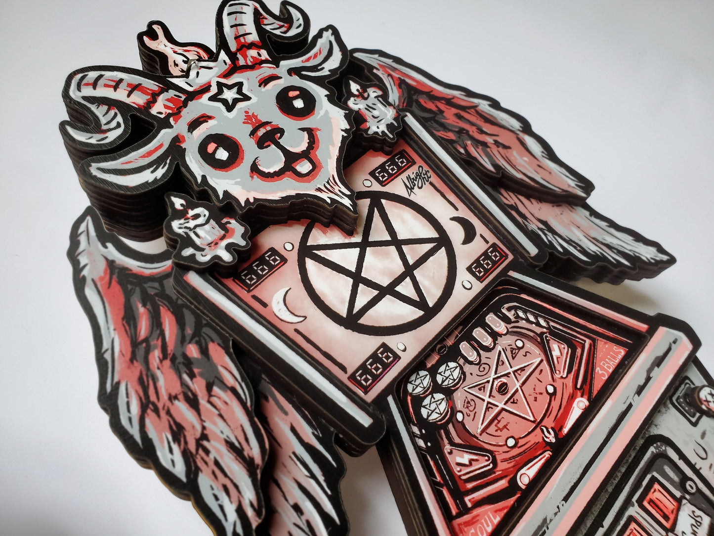 Cutest Damned Pinball - Baphomet Goat Devil Woodcut Wall Art