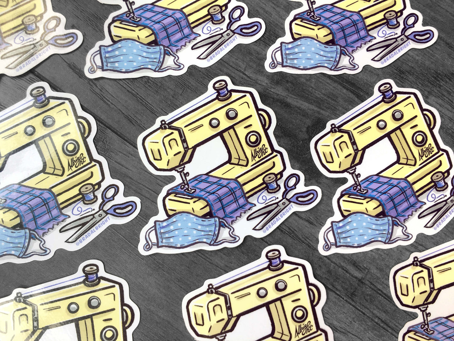 Sewing Machine with Face Mask Sticker - Water Resistant Decal