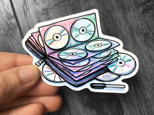 CD Collection Book Sticker -  Retro Music CD Storage Wallet Illustration - Water Resistant Decal