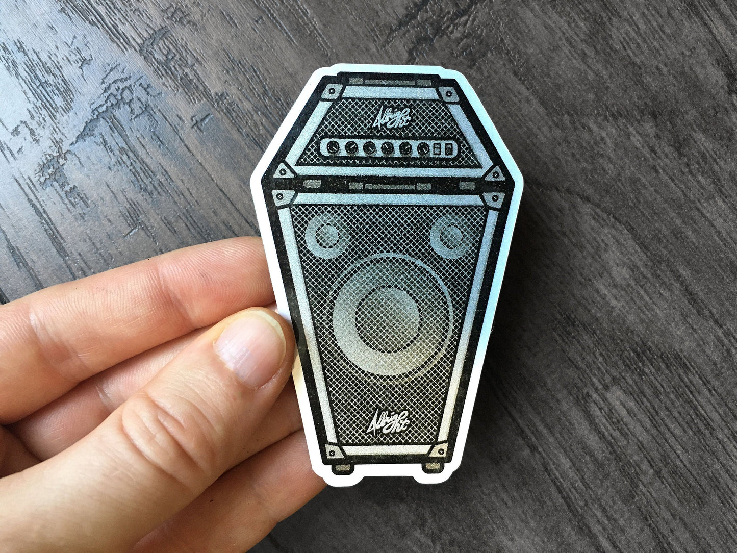 Coffin Shaped Guitar Amp - Metallic Rockabilly Sticker Decal