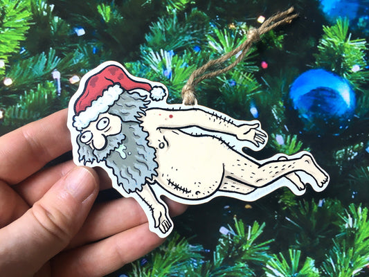 Rick & Morty Ruben - Homeless Naked Santa - Wooden Christmas Ornament