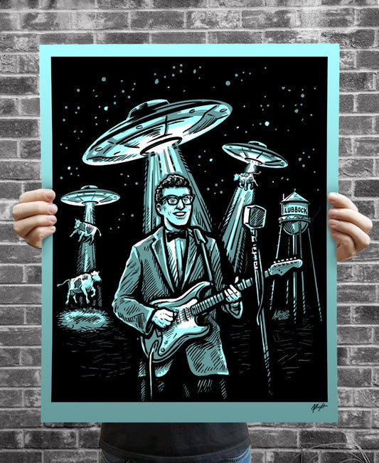 Buddy Holly's Lubbock Lights - Poster Illustration - Archival Giclee Print - Signed by the Artist