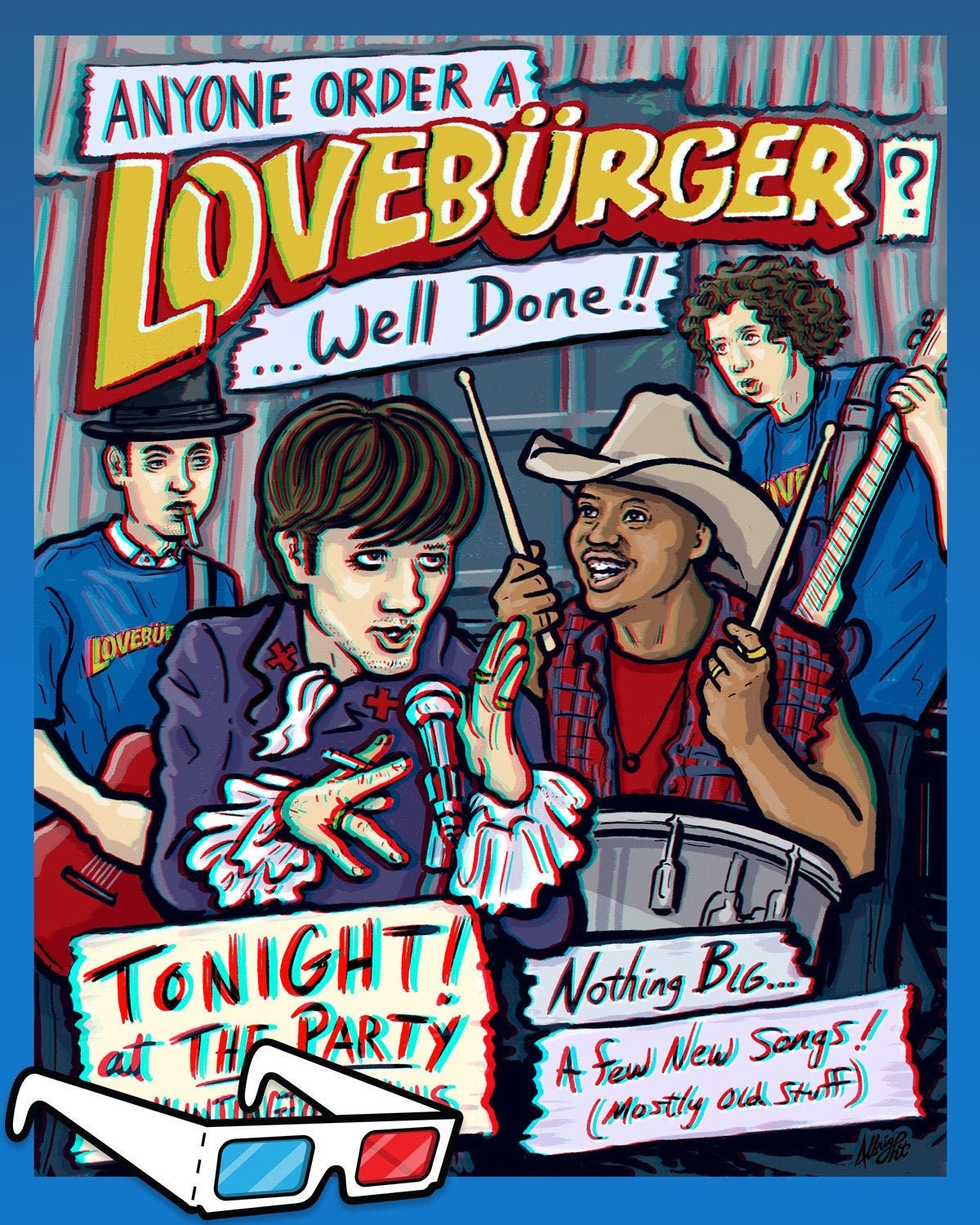 Anyone Order a Loveburger? Well Done! - Can't Hardly Wait Band - 3D Gig Poster with Glasses - Numbered Limited Edition