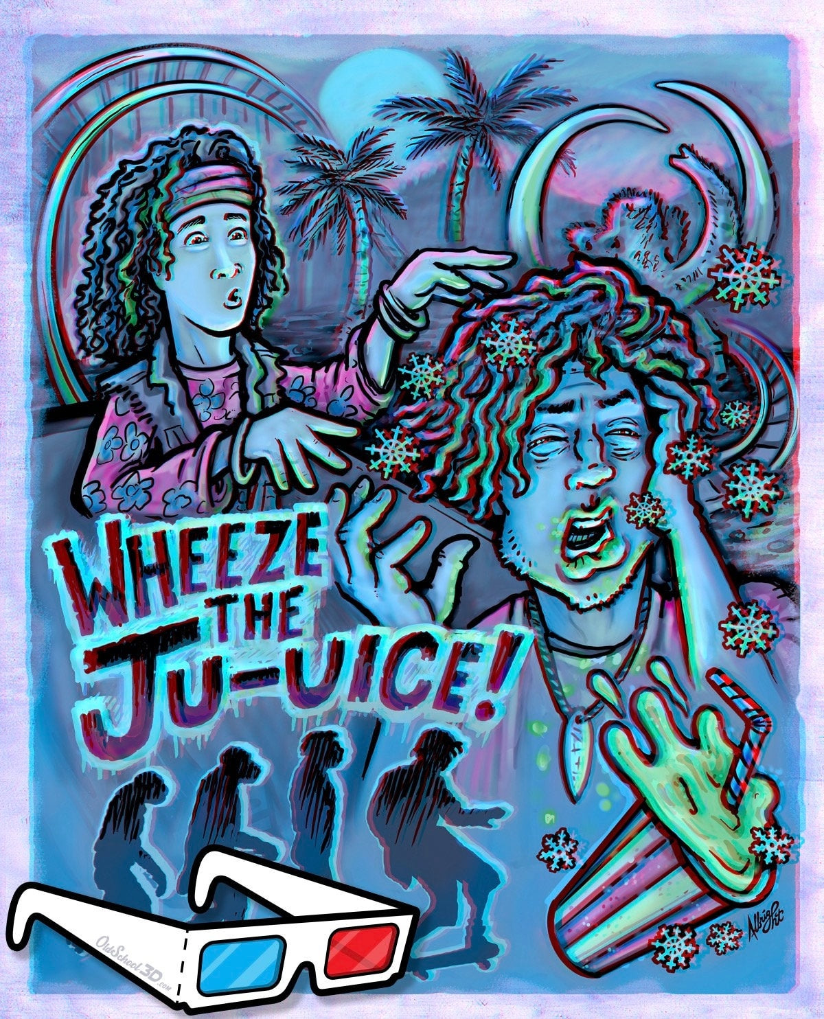 Wheeze The Juice! Encino Man Tribute - Ltd Edition 3D Movie Poster with Glasses - Signed Archival Anaglyph Illustration Print
