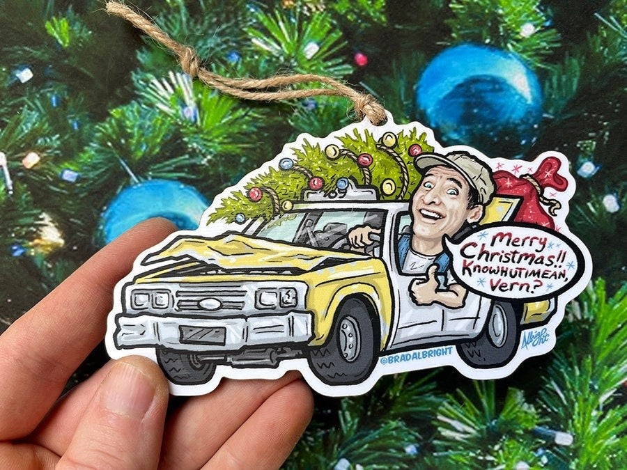 Ernest Saves Xmas Tribute - 80's Nostalgia Christmas Ornament - Hand Drawn Wood Ornament