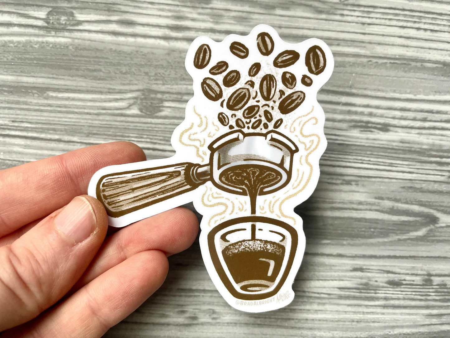 Espresso Shot & Portafilter Illustration - Stickers and Magnets - Waterproof Decals - FREE US SHIPPING