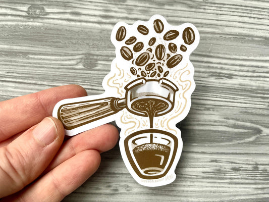 Espresso Shot & Portafilter Illustration - Stickers and Magnets - Waterproof Decals