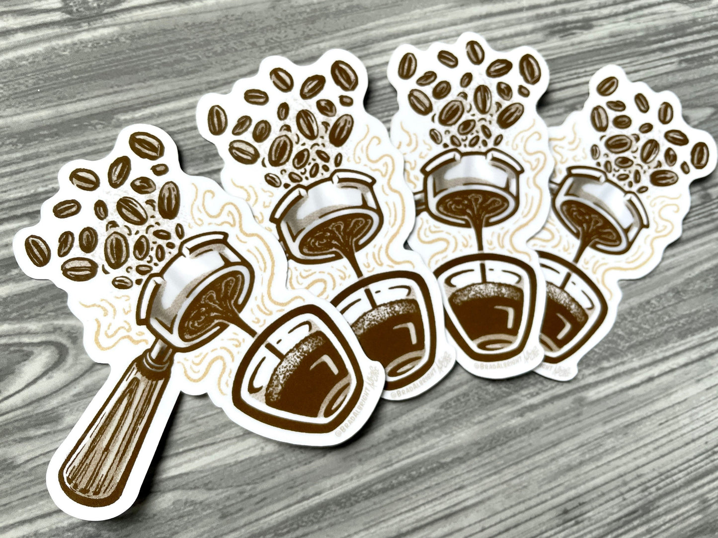 Espresso Shot & Portafilter Illustration - Stickers and Magnets - Waterproof Decals - FREE US SHIPPING