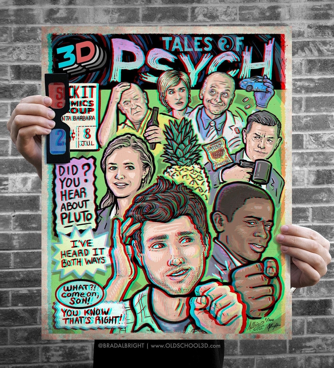 3D Tales of PSYCH - Ltd Edition 3D Poster with Glasses - Signed Archival Anaglyph Illustration Print