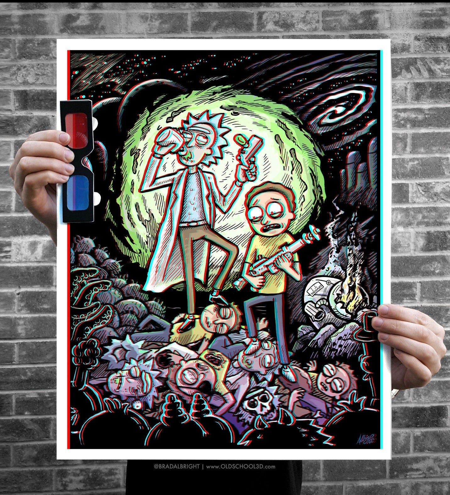 Rickor Mortis 3D Poster - Ltd 3rd Edition Poster with Glasses - Signed Archival Anaglyph Illustration Print